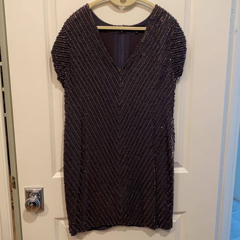 Karina Grimaldi beaded cap sleeve sheath dress